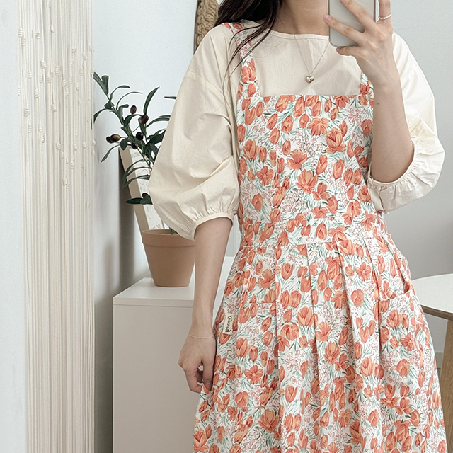 한스데이 자체제작 팬시 튤립 원피스 앞치마