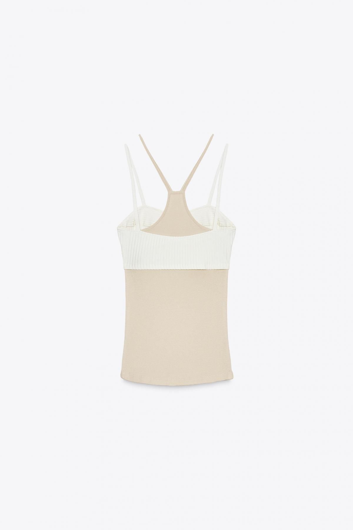 자라 레이어드 하트넥 배색 크롭 스트랩 탑 5644/844 ECRU / BEIGE - 상세 이미지 5