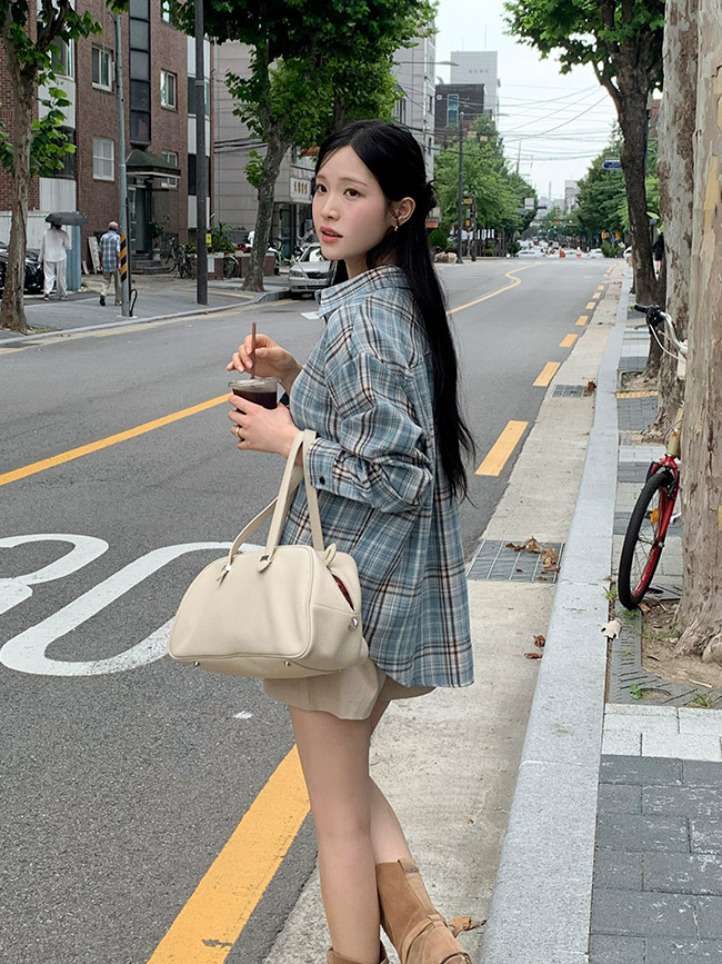 [자체제작] [루즈핏 체크셔츠] 블루 체크 긴팔 남방 오버핏 가을 데일리 셔츠 bs8340 - 상세 이미지 3