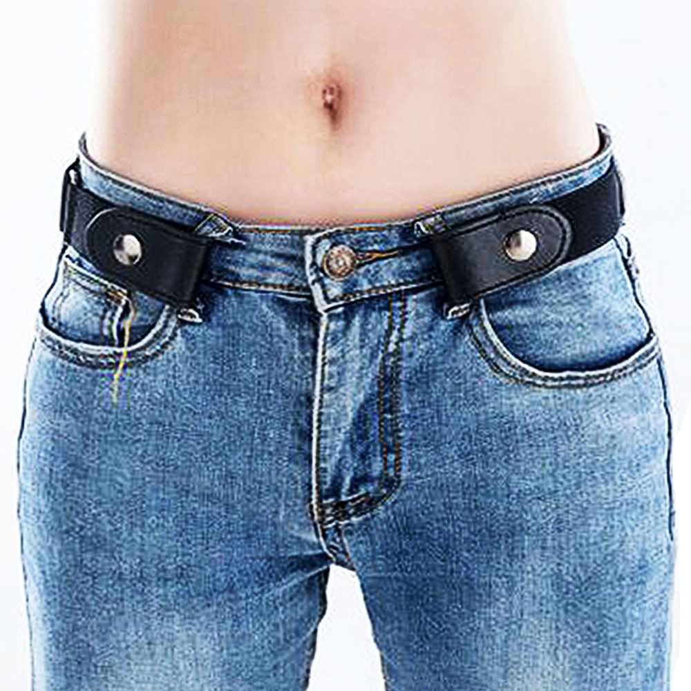 버클없는 벨트 블랙 허리조절단추 청 여자 버클없는 - 메인 이미지