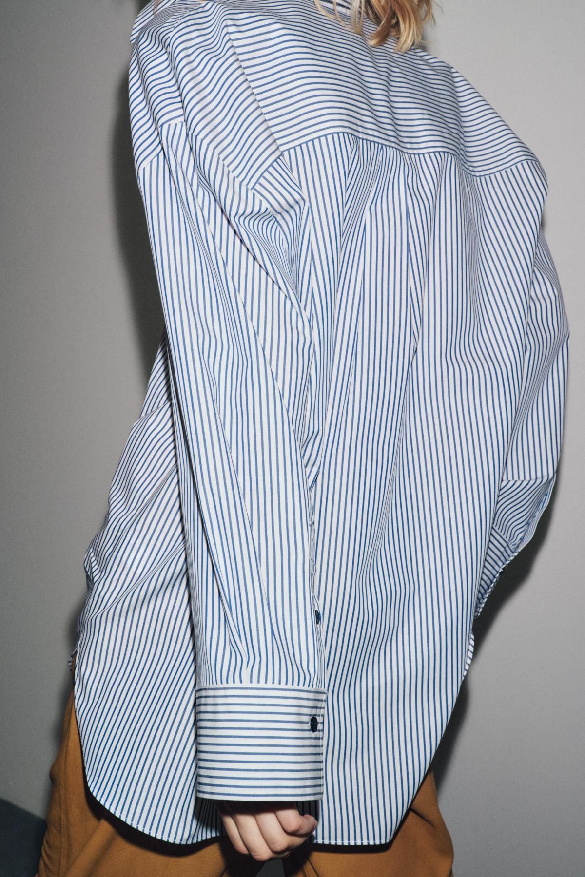 자라 스트라이프 오버핏 코튼 포플린 긴팔 셔츠 8821/886 WHITE / NAVY - 상세 이미지 4