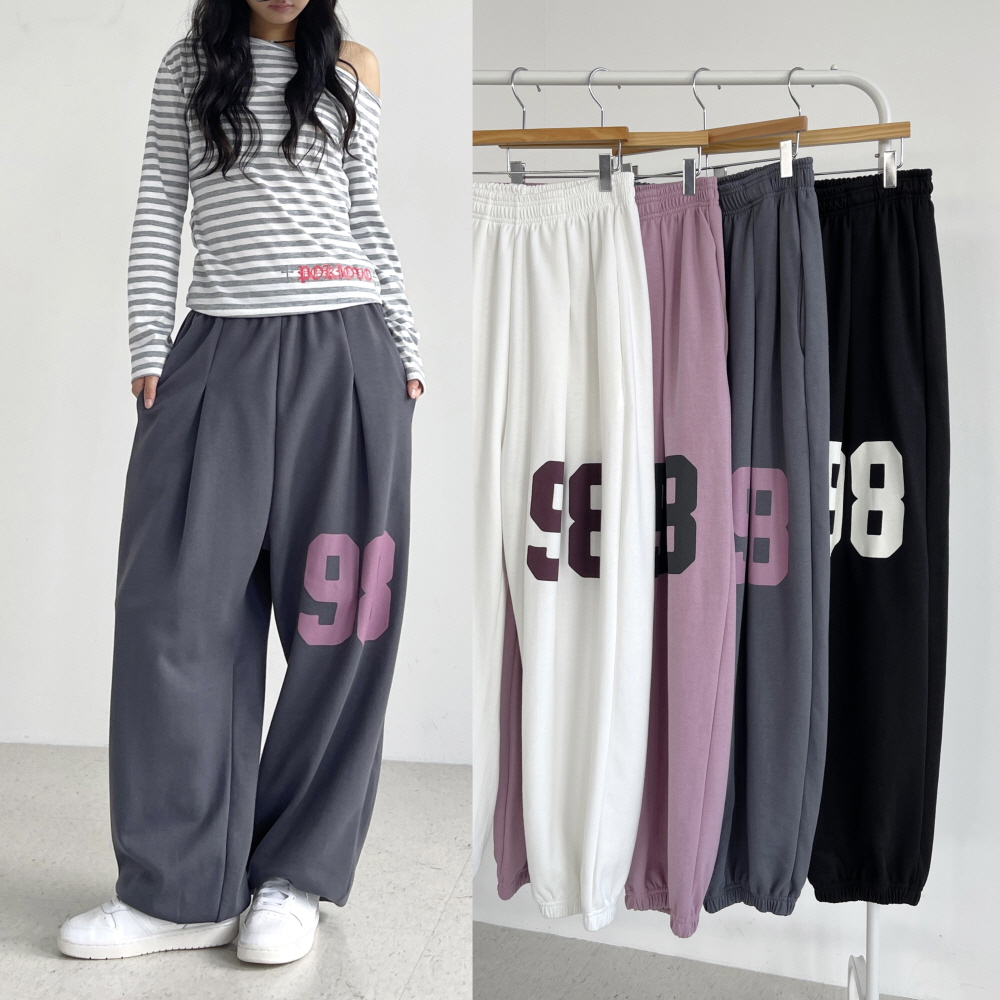 여성조거팬츠 밴딩 핀턱 와이드 봄 여름 가을 트레이닝 츄리닝 넘버플렉스 조거팬츠 - 상품 이미지