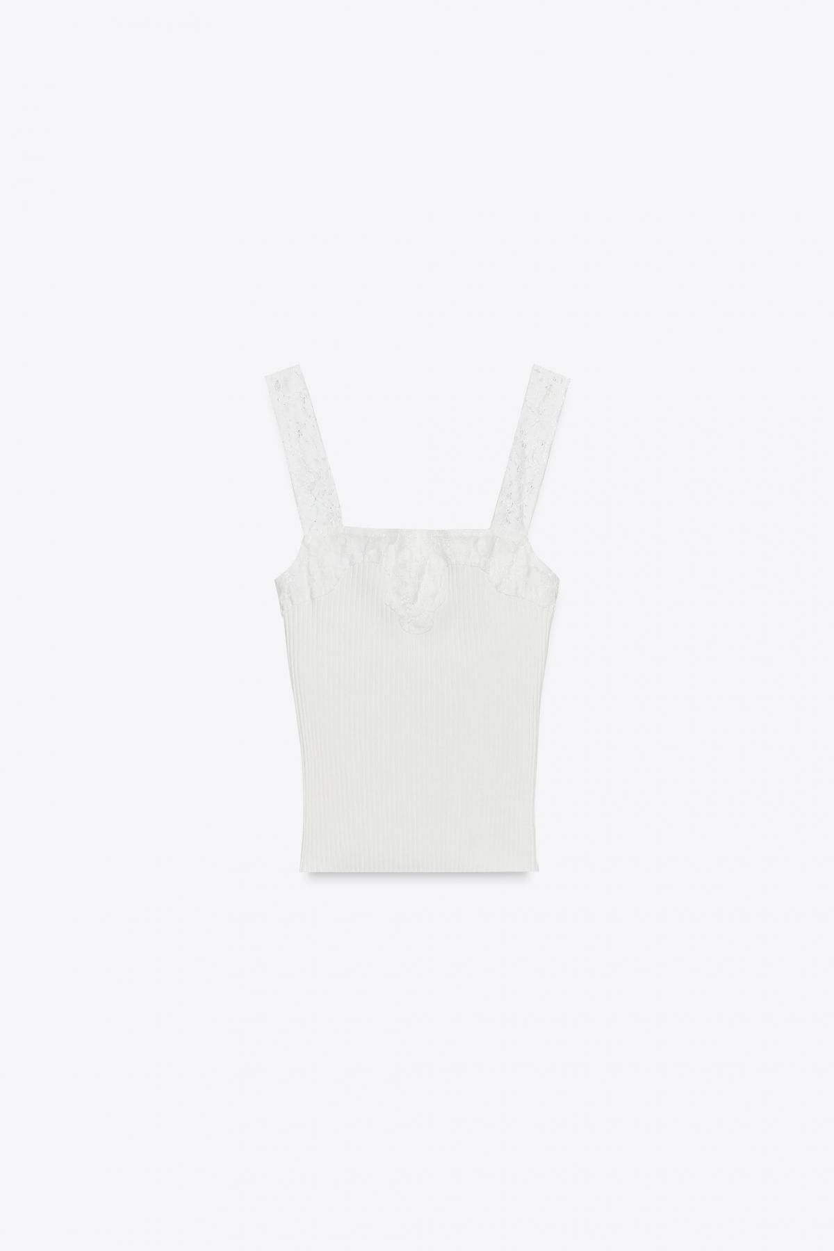 자라 레이스 디테일 골지 민소매 탑 0264/362 WHITE - 메인 이미지