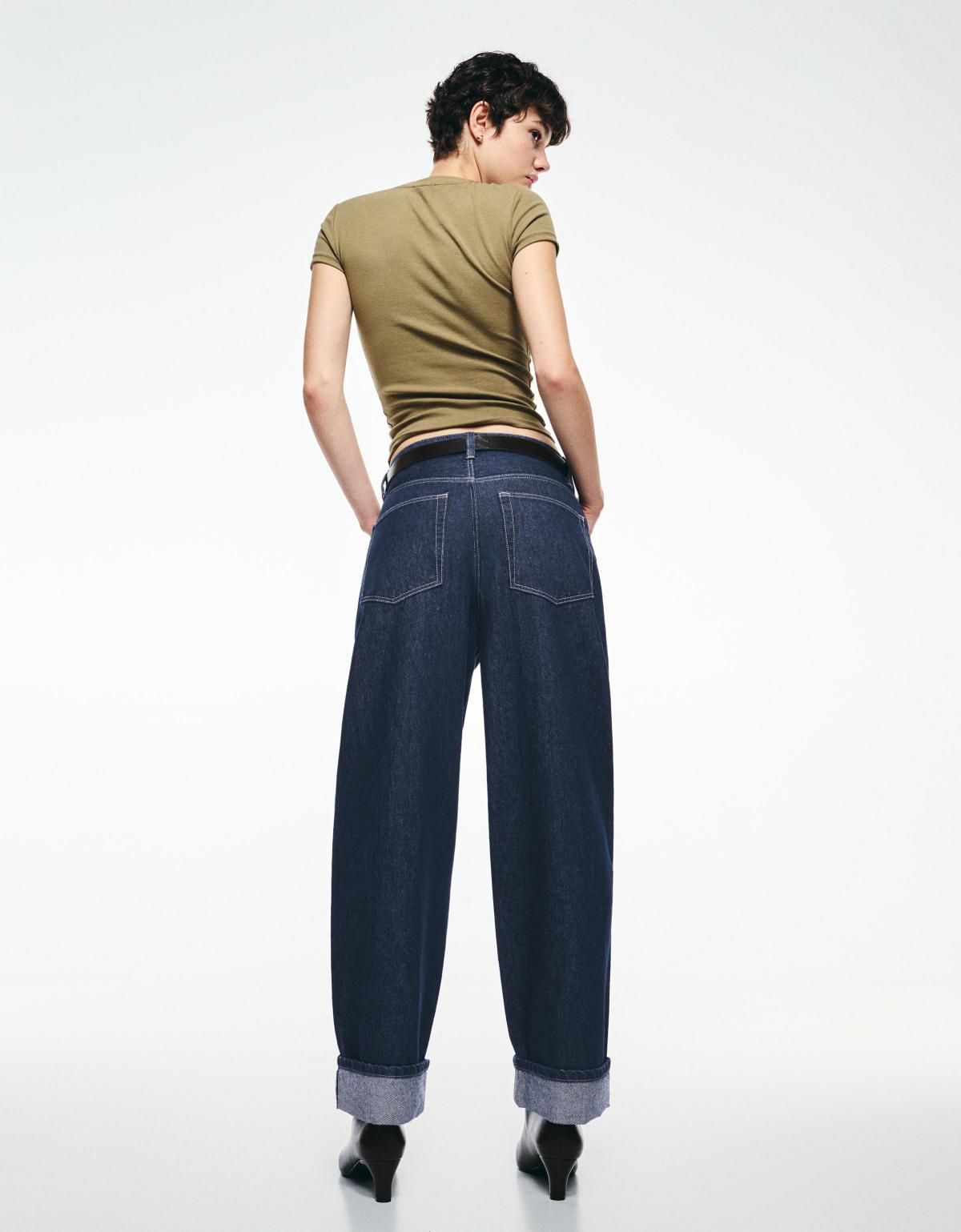 버쉬카 롤업 데님 배기핏 청바지 5020/089 NAVY - 상세 이미지 5