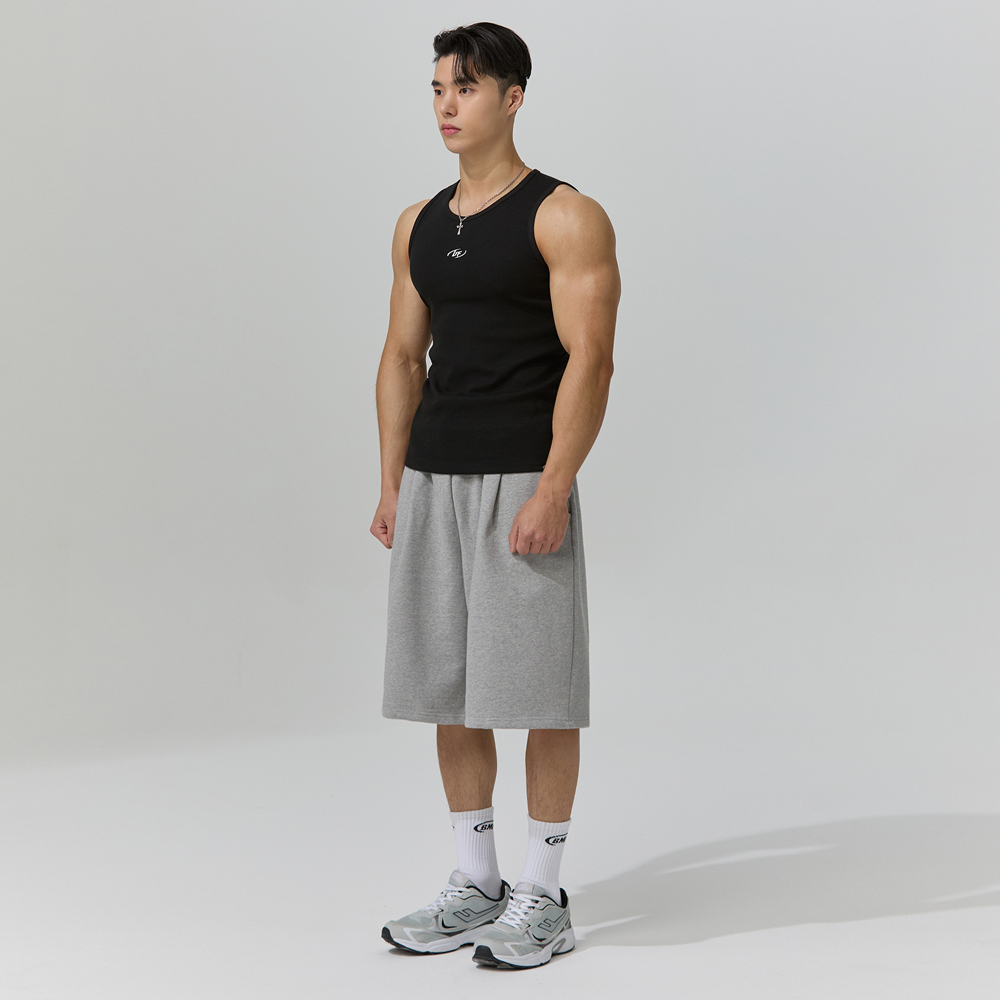 블랙몬스터핏 남자 원턱 버뮤다 팬츠 와이드 스웻 반바지 - 상세 이미지 4