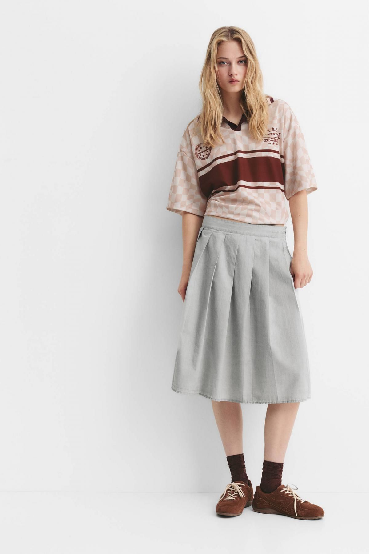 풀앤베어 테크니컬 플리츠 미디 스커트 7400/321 BLUISH GREY - 상세 이미지 2