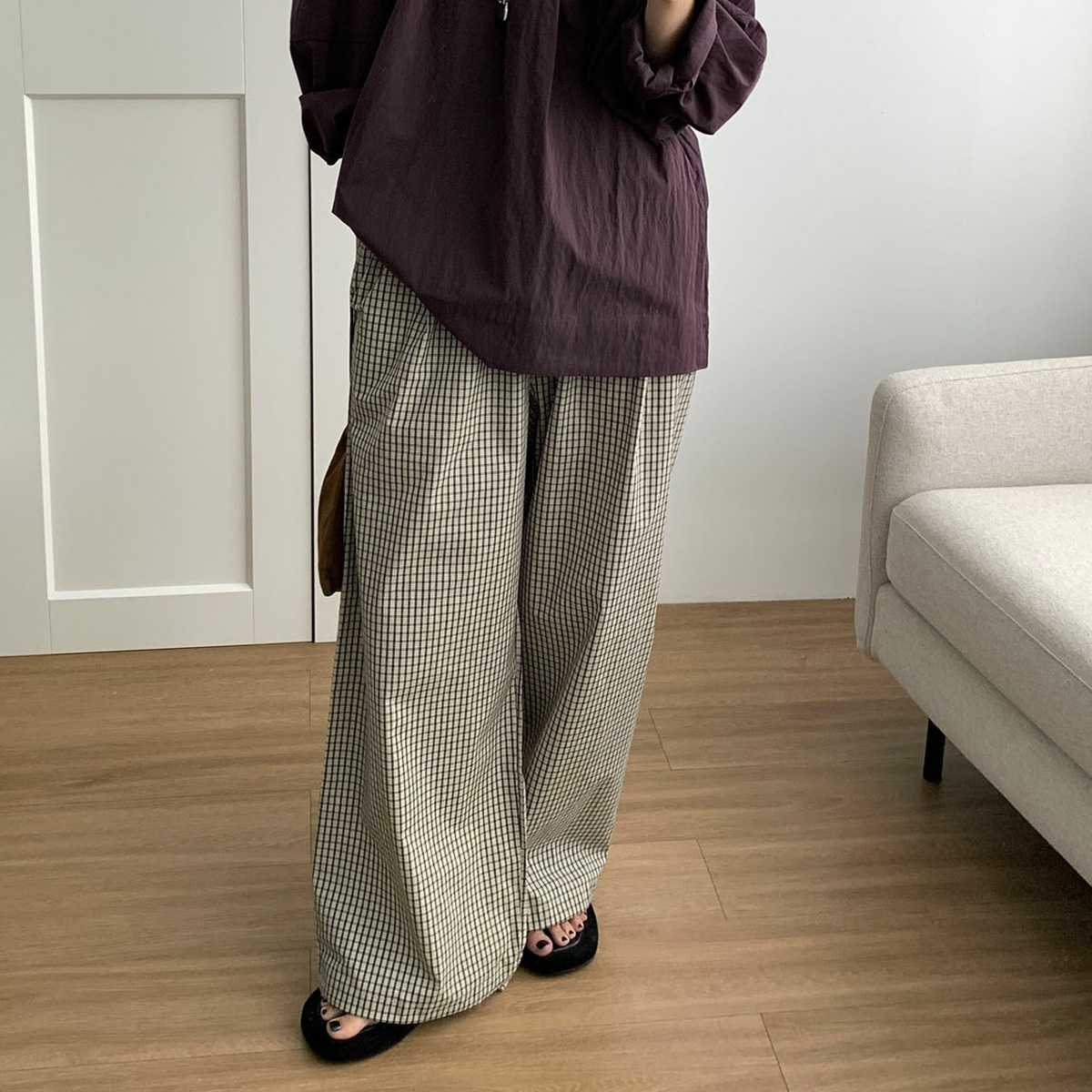 바스켓 토미 팬츠 프렌치 체크 투웨이 와이드 조거팬츠 (2c)