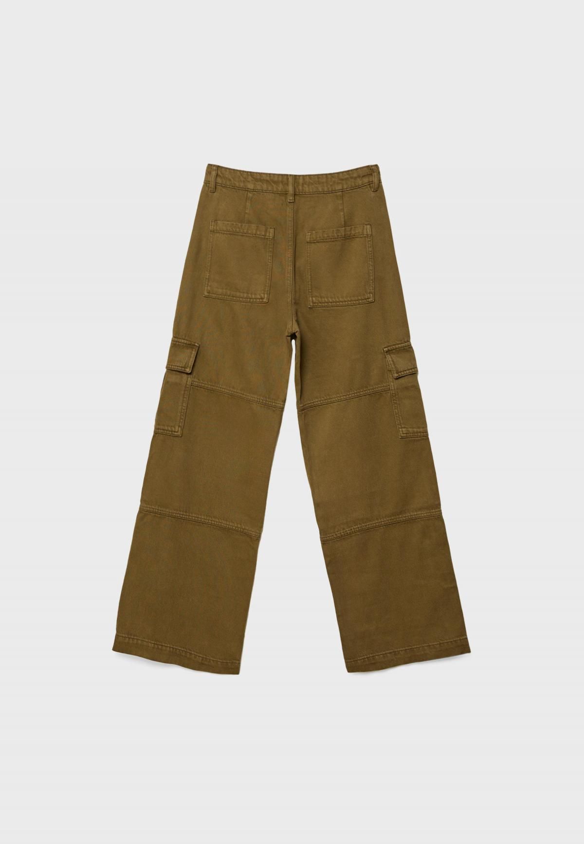 스트라디바리우스 미드라이즈 포켓 카고 스트레이트 와이드 팬츠 8274/351 OLIVE GREEN - 상세 이미지 2