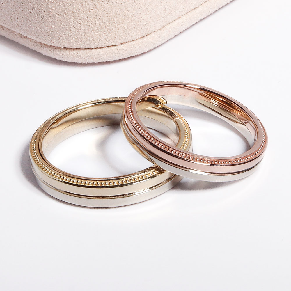 14K 18K 투톤 듀얼리스 밀그레인 커플링 반지