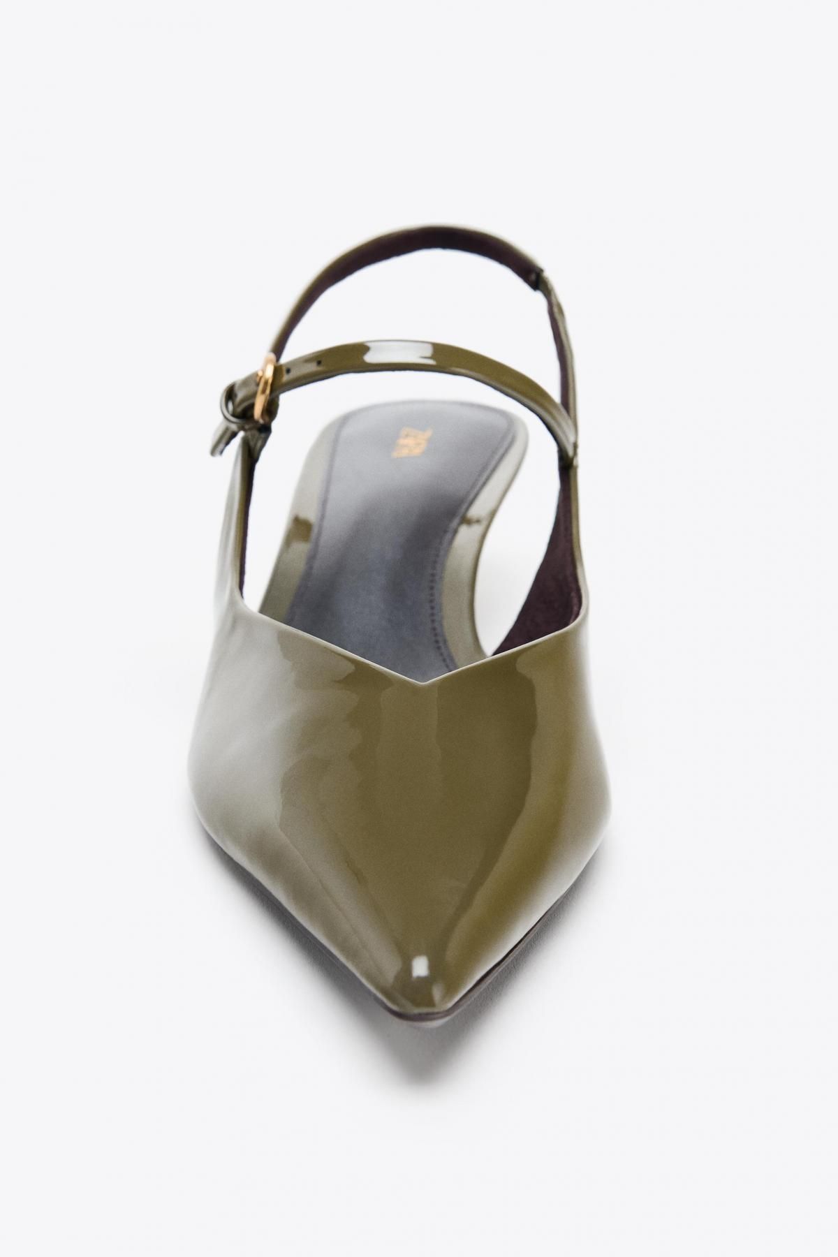 자라 미니멀 버클 스트랩 스틸레토 슬링백 힐 슈즈 1220/610 KHAKI GREEN - 상세 이미지 4