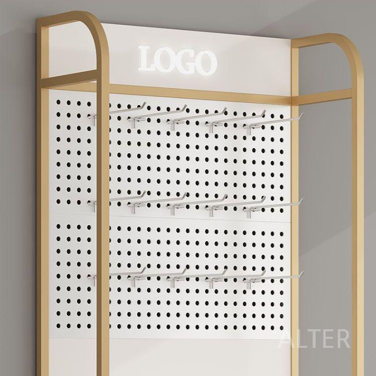 선반 스마트폰 진열장 휴대폰 수납장 전시 캐비닛 화이트+골드 100x30x195cm - 상세 이미지 4