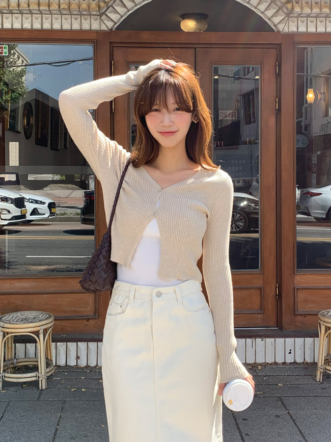 [크롭가디건브이넥] 슬림핏 골지 크롭 가디건 데일리룩 여리핏 니트 cd3443 - 상세 이미지 2