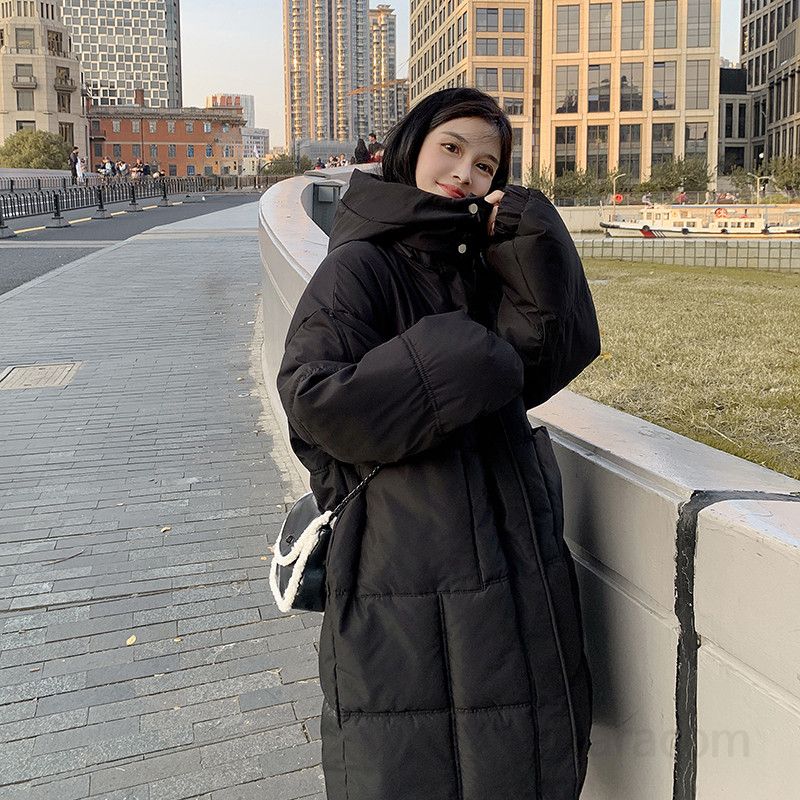 여성 롱패딩 옐로우 후드 재킷 중간 길이 겨울용 따뜻한 착용감 캐주얼 무릎 길이 스타일 편안한 아우터 - 상세 이미지 3