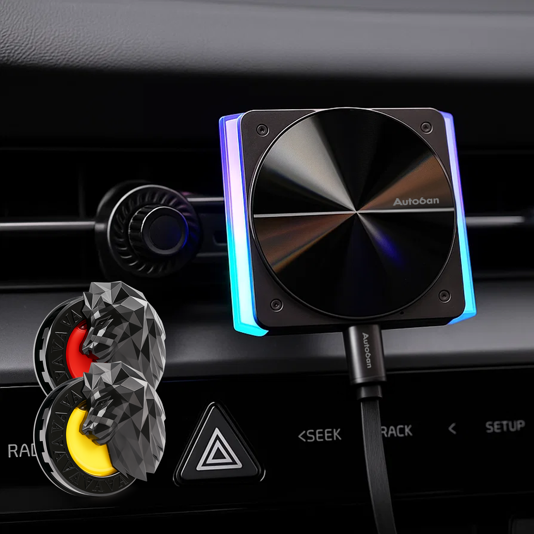 오토반 비트투 Qi2 차량용 맥세이프 무선 충전기 자석 거치대 소리반응LED 아이폰 갤럭시