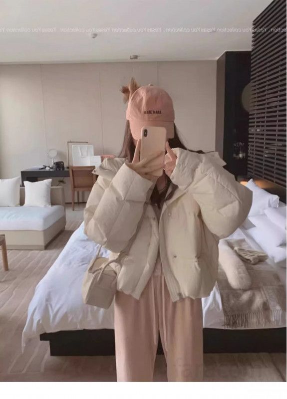 여성 경량 후드 다운 자켓 가벼운 숏패딩 핑크색 봄 가을용 학생용 캐주얼 스타일 데일리 패션 - 상세 이미지 2