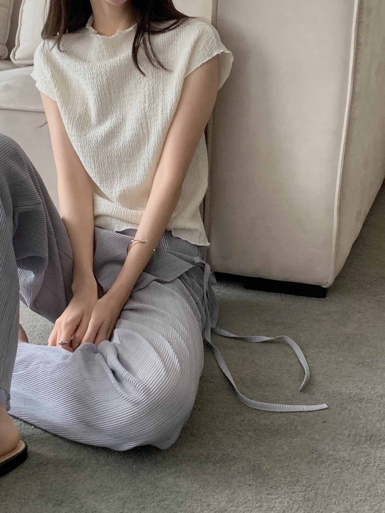 지뉴 스커트 레이어드 랩 와이드팬츠 | 여성 골지 하이웨스트 와이드 데일리룩 하객룩 출근룩 - 상세 이미지 2