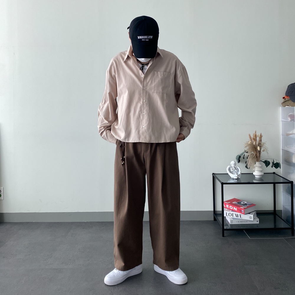 오버핏 남자옥스포드셔츠 크롭 면남방 봄 가을 흰색 긴팔 - 상세 이미지 5