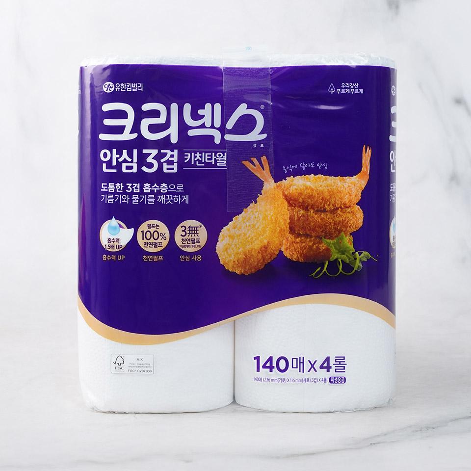 메가마트 유한킴벌리 크리넥스 안심프리미엄 3겹 키친타올 140매x4롤
