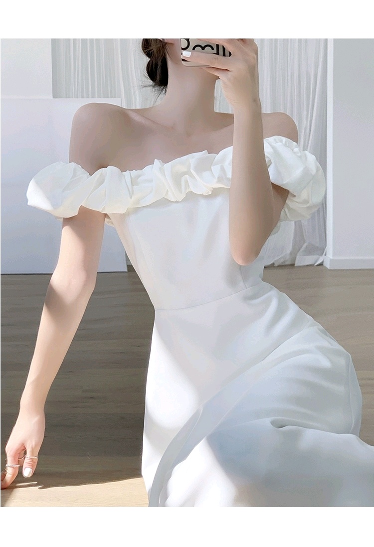 오프숄더 플레어 셀프웨딩드레스 브라이덜샤워 2부원피스 피로연 돌잔치 이브닝 맘드레스 - 상세 이미지 5