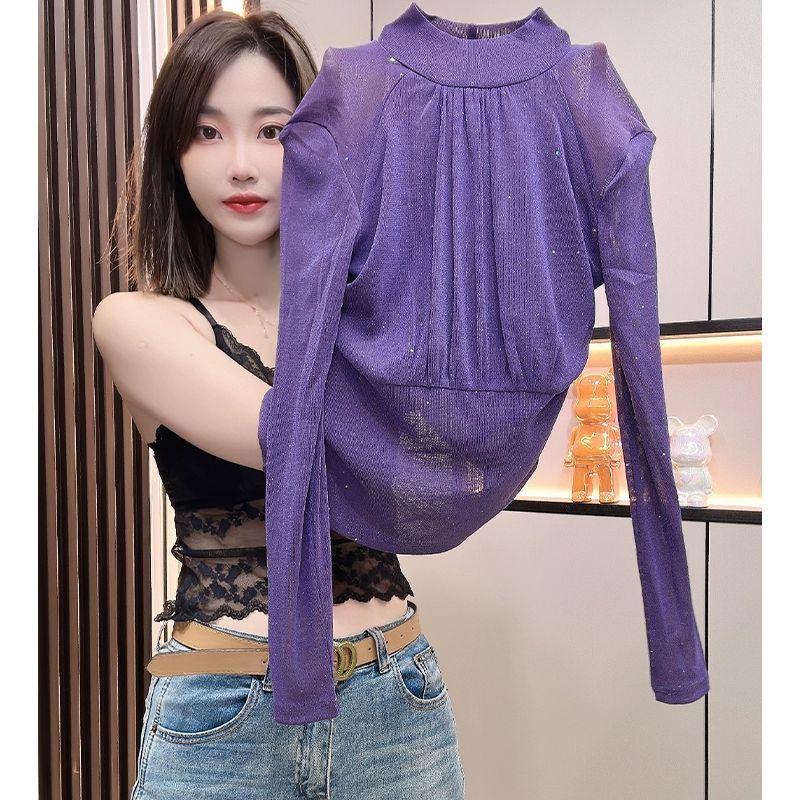 라인댄스상의 방송 줌바 퍼플 댄스옷 왈츠 얇은 라인댄스 라인댄스복 댄스복상의 퍼플 얇은 S - 상세 이미지 2