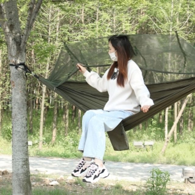 공중쉘터 캠핑 모기장 해먹(카키) 야외 해먹침대 - 메인 이미지