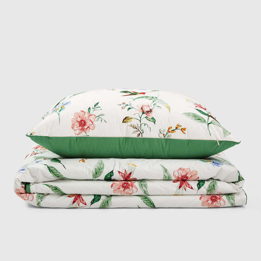 레노마홈 로페 양모 고밀도면 호주양모 화려한 그린컬러 꽃무늬 사계절 차렵이불