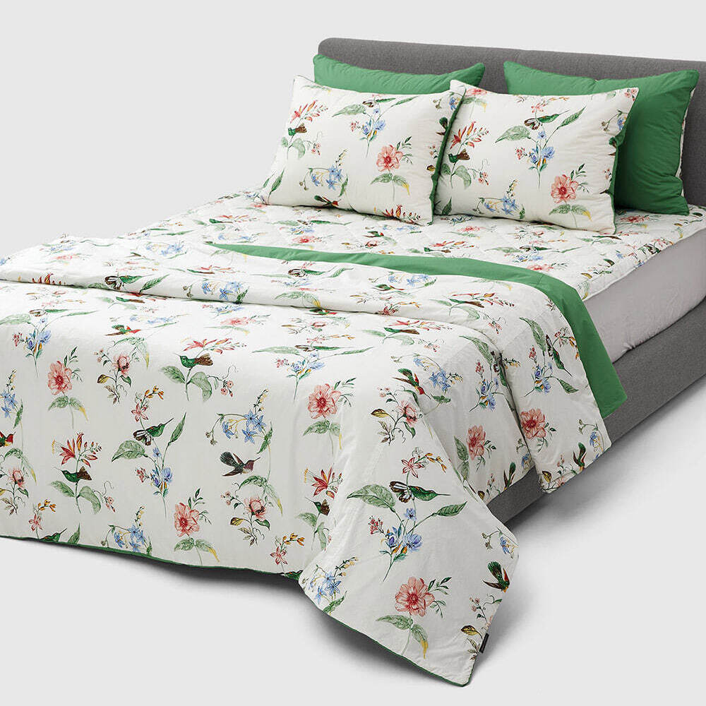 레노마홈 로페 양모 고밀도면 호주양모 화려한 그린컬러 꽃무늬 사계절 차렵이불