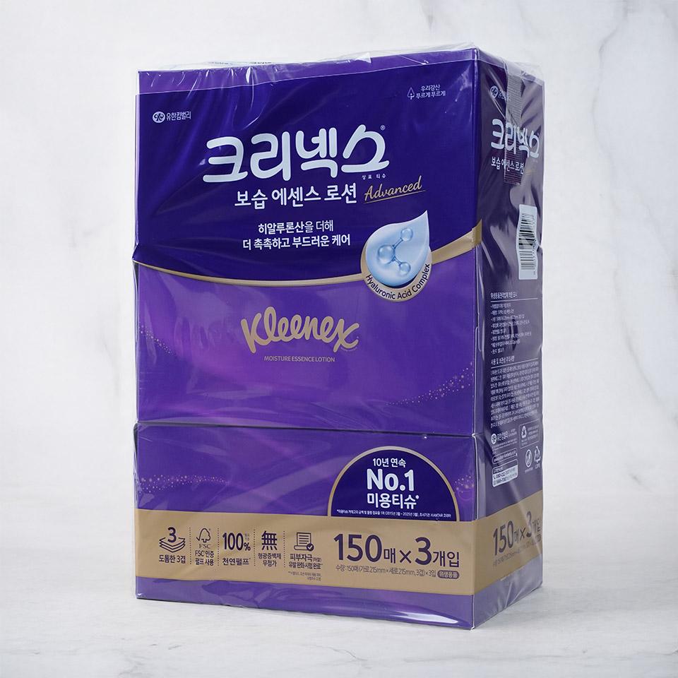 메가마트 유한킴벌리 크리넥스 보습 에센스 로션 티슈 150매x3 - 상세 이미지 2