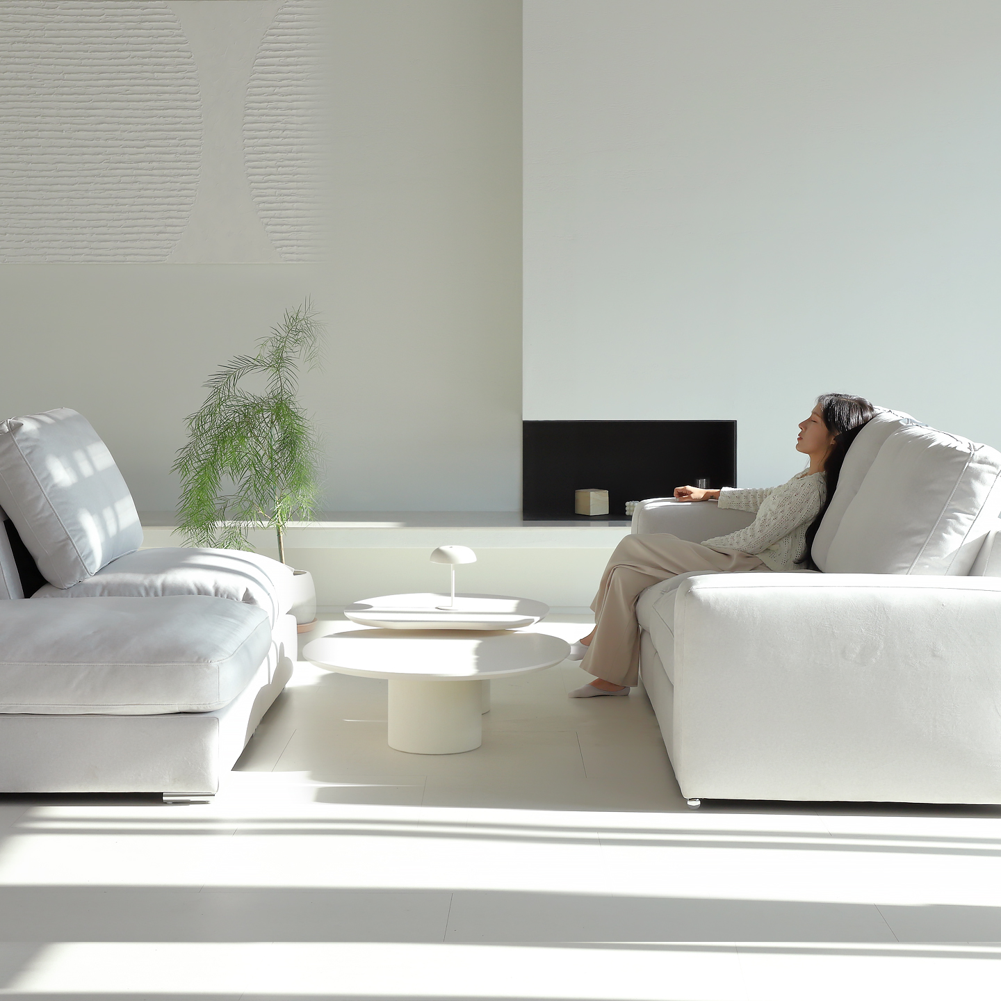 컴프홈 끌레르 타임리스 모듈 패브릭 소파 스툴미포함, 아이보리, 4인용