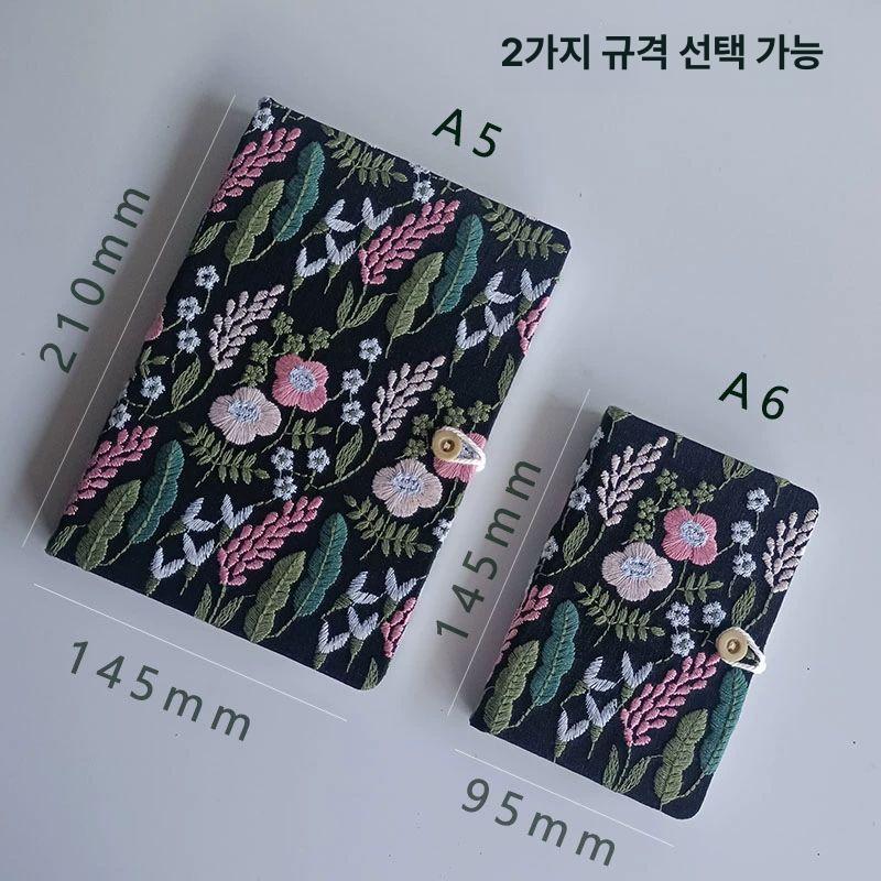 패브릭 북커버 꽃무늬 다이어리 책 노트 휴대용 선물용 A6 블랙 꽃무늬 공백 노트 - 상세 이미지 3