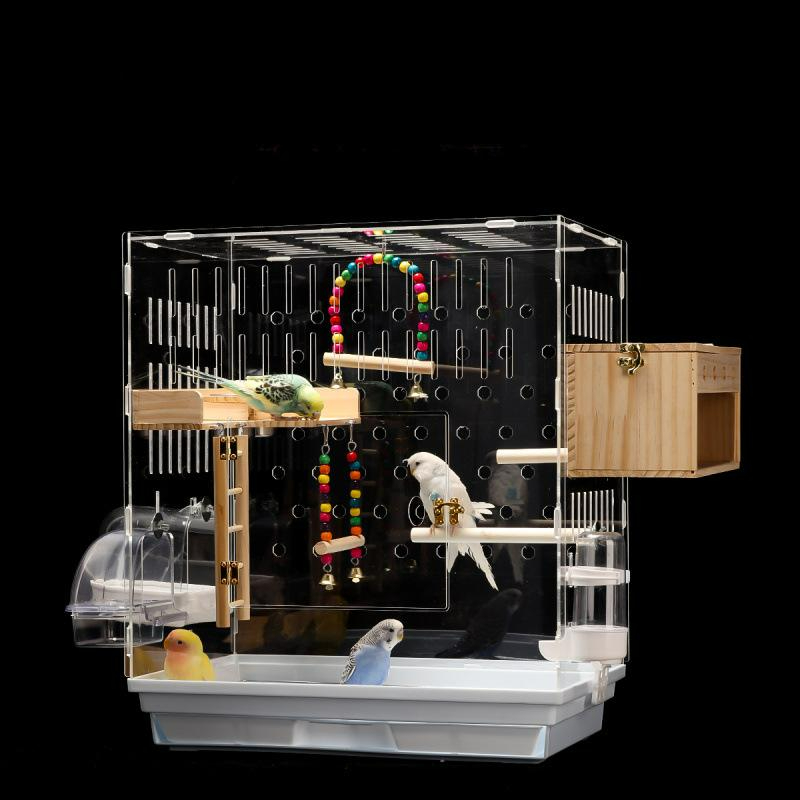앵무새 아크릴 새장 케이지 투명 사육장 놀이터 795 투명 새장 화이트 패키지 L-대형