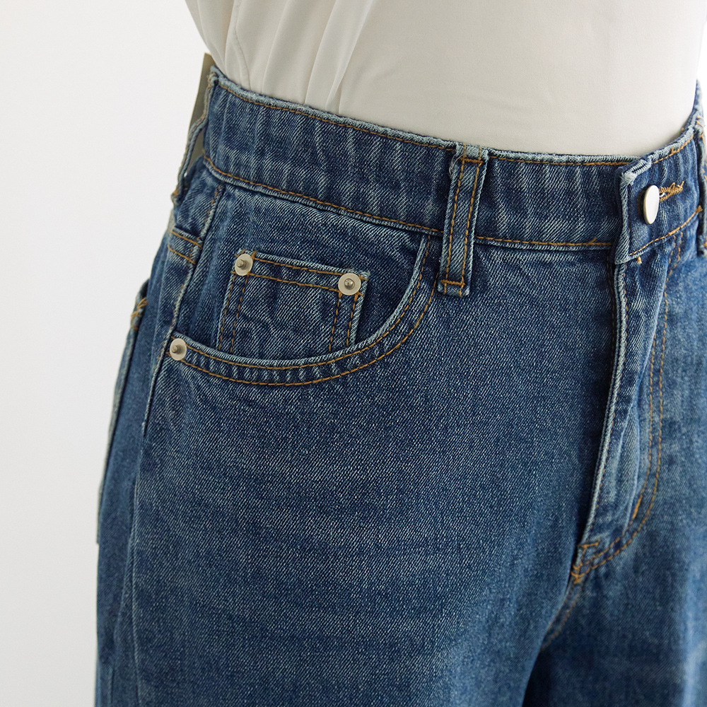 클레언 스타일리시 사이드 절개 시크릿밴딩 캣워싱 와이드 데님 팬츠 - 상세 이미지 4