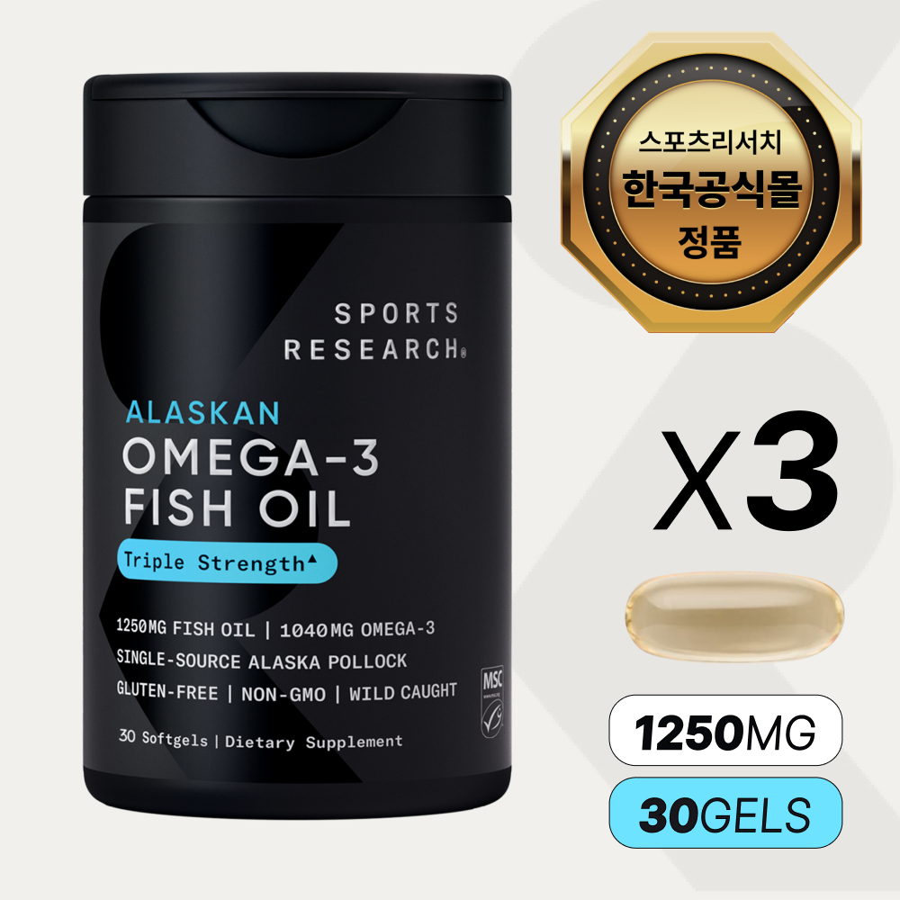 [한국공식몰] 스포츠리서치 rTG 오메가3 트리플 스트렝스 알래스카산 명태 30정, 3개 - 상품 이미지
