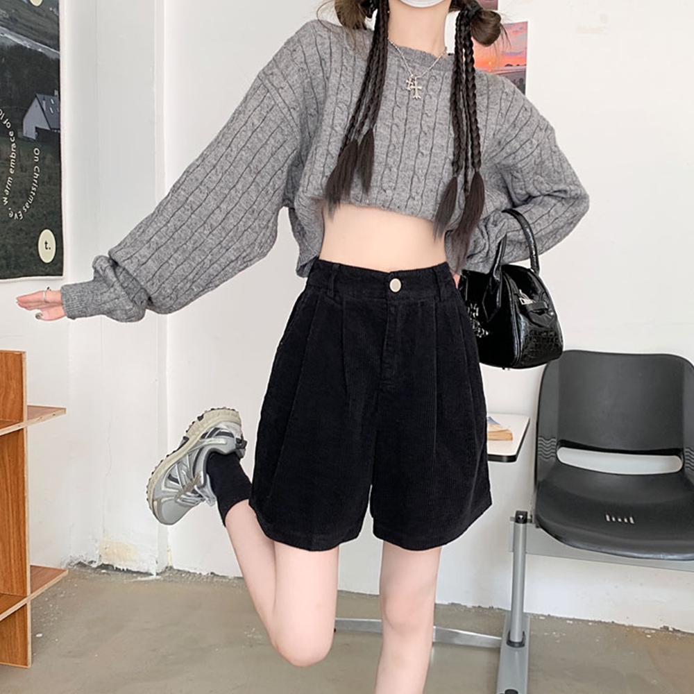 핀턱 코듀로이 반바지 밴딩 4부 브라운 겨울 버뮤다 팬츠 연말룩 이미지 8