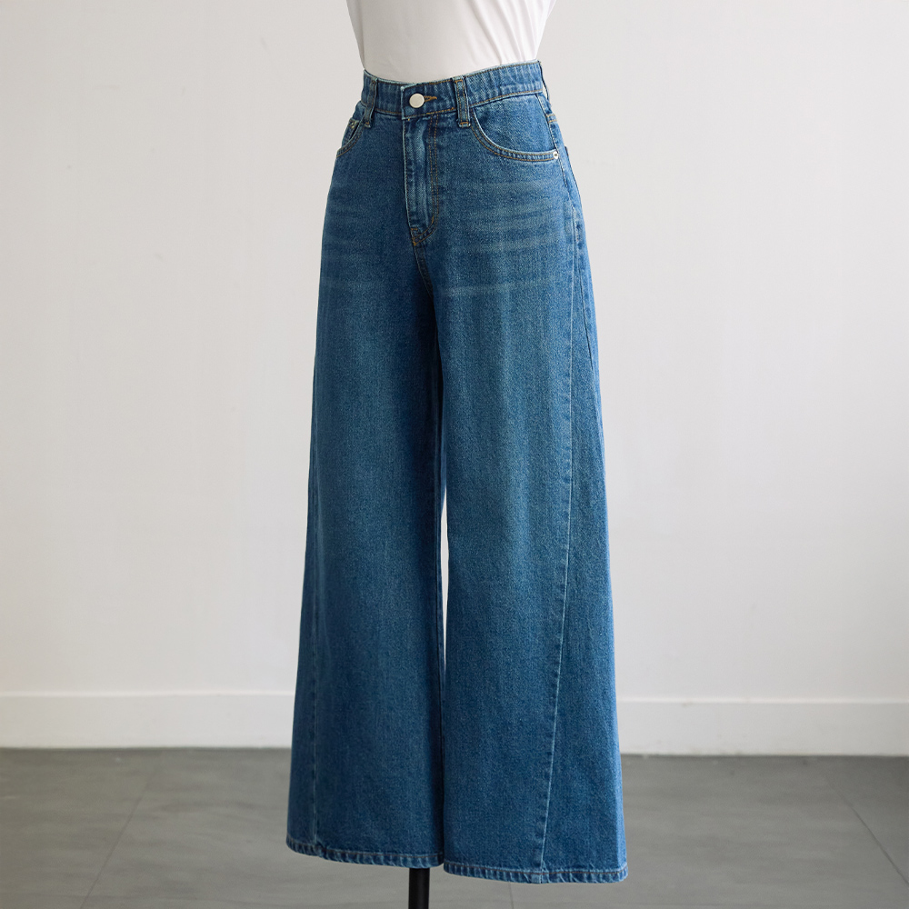 클레언 스타일리시 사이드 절개 시크릿밴딩 캣워싱 와이드 데님 팬츠 - 상세 이미지 5