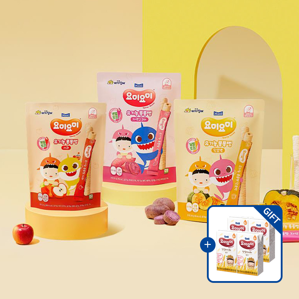 요미요미 유기농롱롱뻥 사과 24g 2봉+자색고구마 24g 2봉+단호박 24g 2봉 (총 6봉) [+안심아이차 보리 4팩 증정]