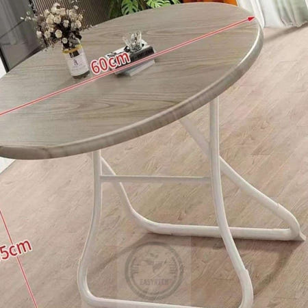 따뜻한잡화점 X자프레임 원형폴딩테이블 60cm 오크 접이식미니테이블