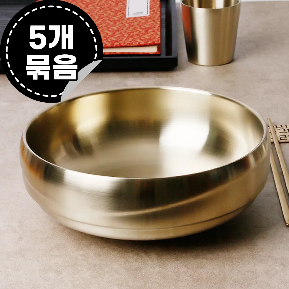 태조 티타늄 이중 냉면기 물회 스텐 냉면 비빔밥 그릇 5개, 21.5cm, 골드 - 상품 이미지