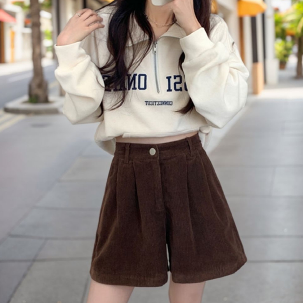 핀턱 코듀로이 반바지 밴딩 4부 브라운 겨울 버뮤다 팬츠 연말룩 - 상품 이미지