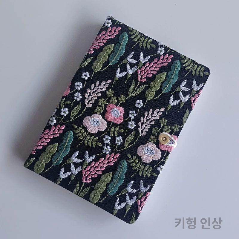 패브릭 북커버 꽃무늬 다이어리 책 노트 휴대용 선물용 A6 블랙 꽃무늬 공백 노트 - 상세 이미지 5