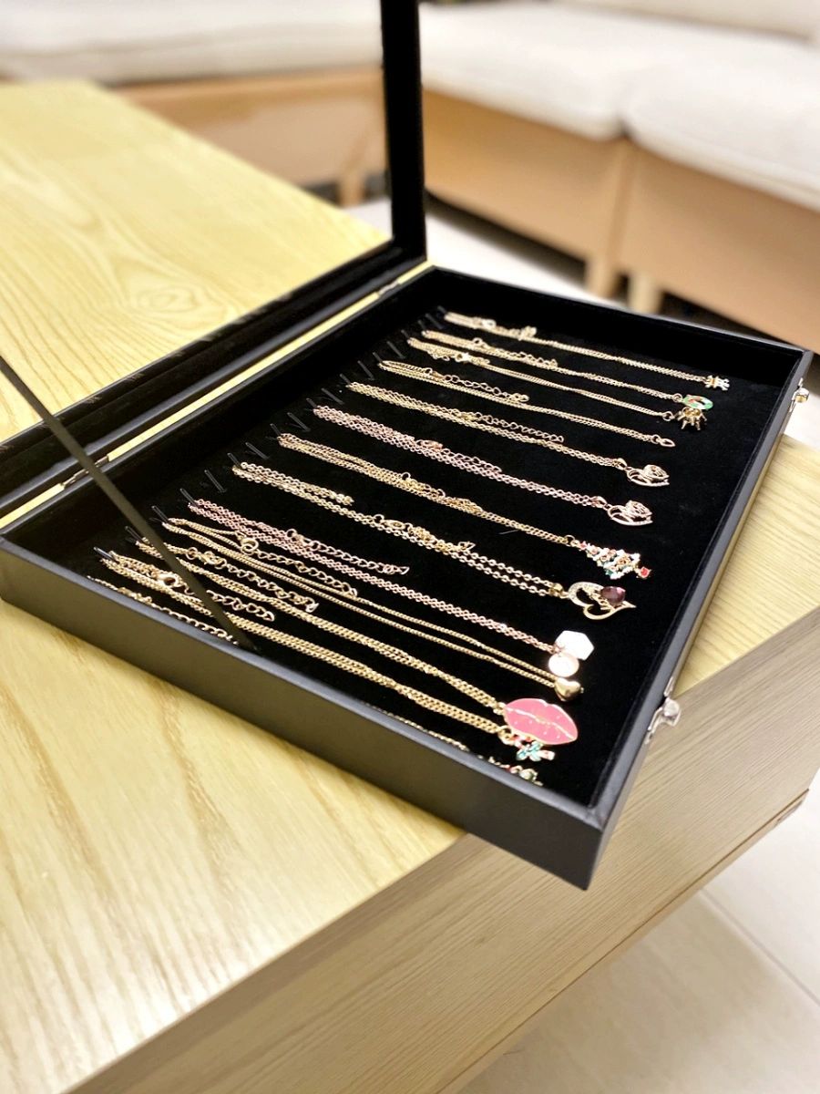 목걸이 보관함 주얼리 럭셔리 거치대 돌반지 선물함 상자 보석함 정리함 악세사리보관 대형 검은색 세로형 두꺼운 목걸이 상자 - 상세 이미지 2