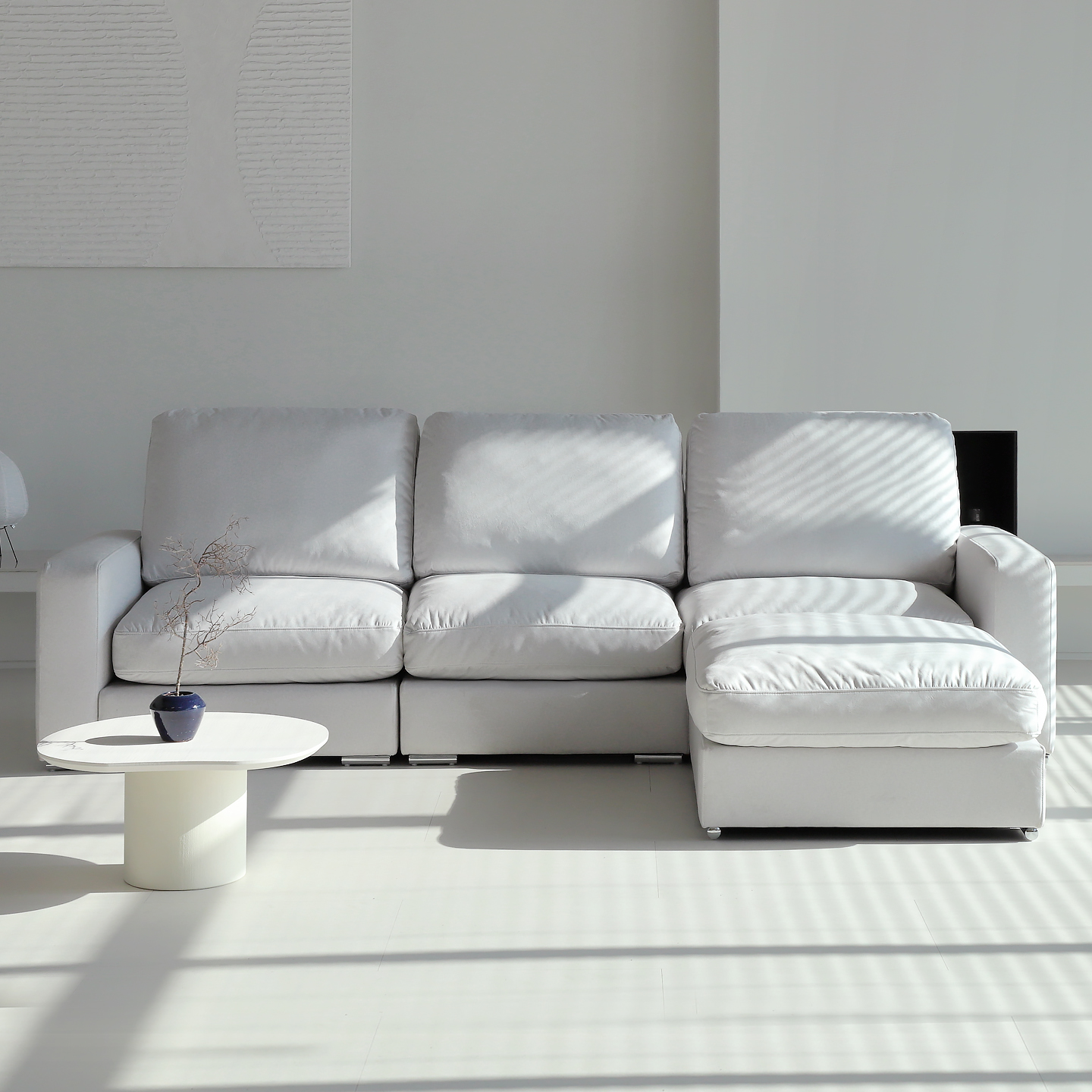 컴프홈 끌레르 타임리스 모듈 패브릭 소파 스툴미포함, 아이보리, 4인용