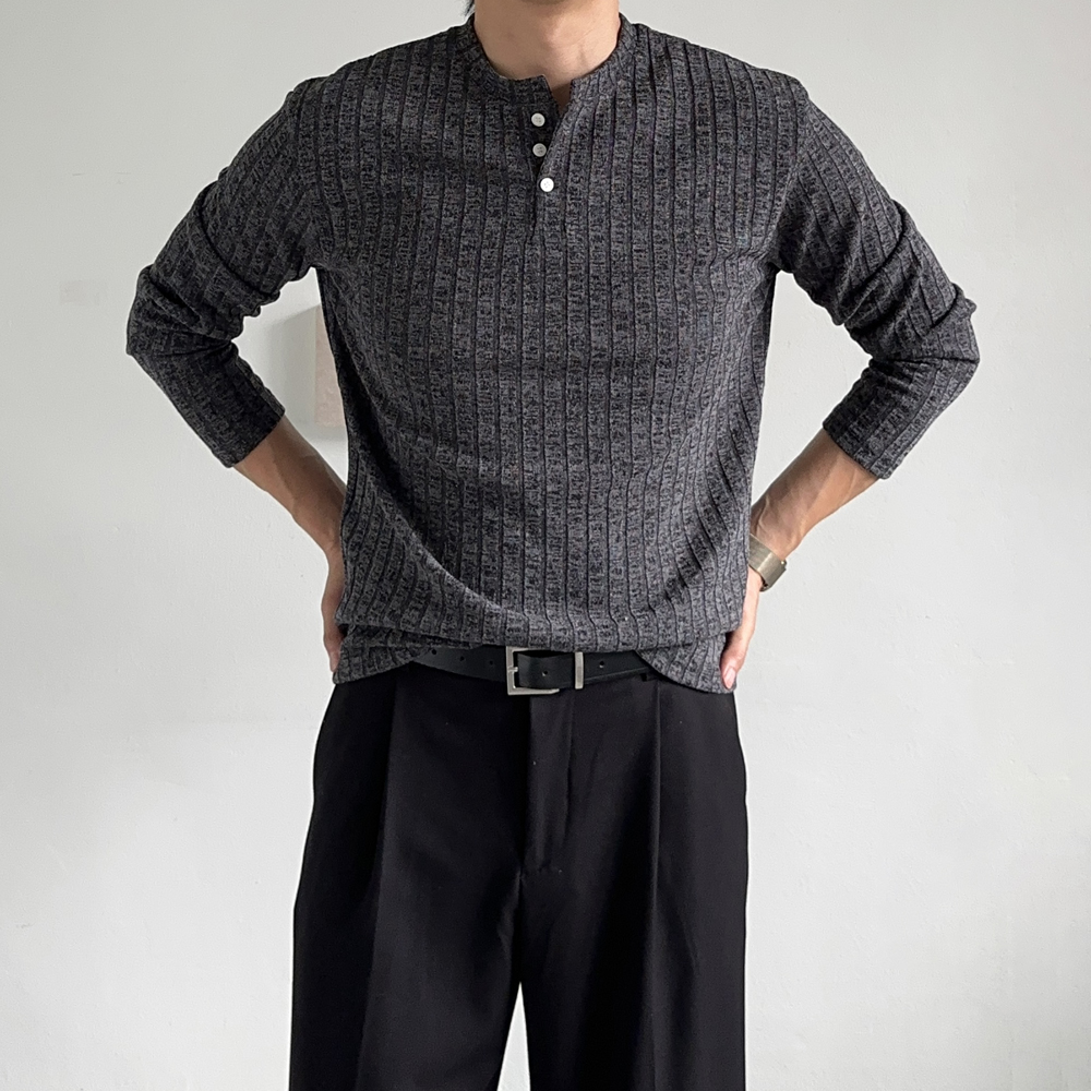 남자 긴팔티 구김없는 차이나카라 헨리넥 티셔츠 피케티셔츠 - 상세 이미지 3