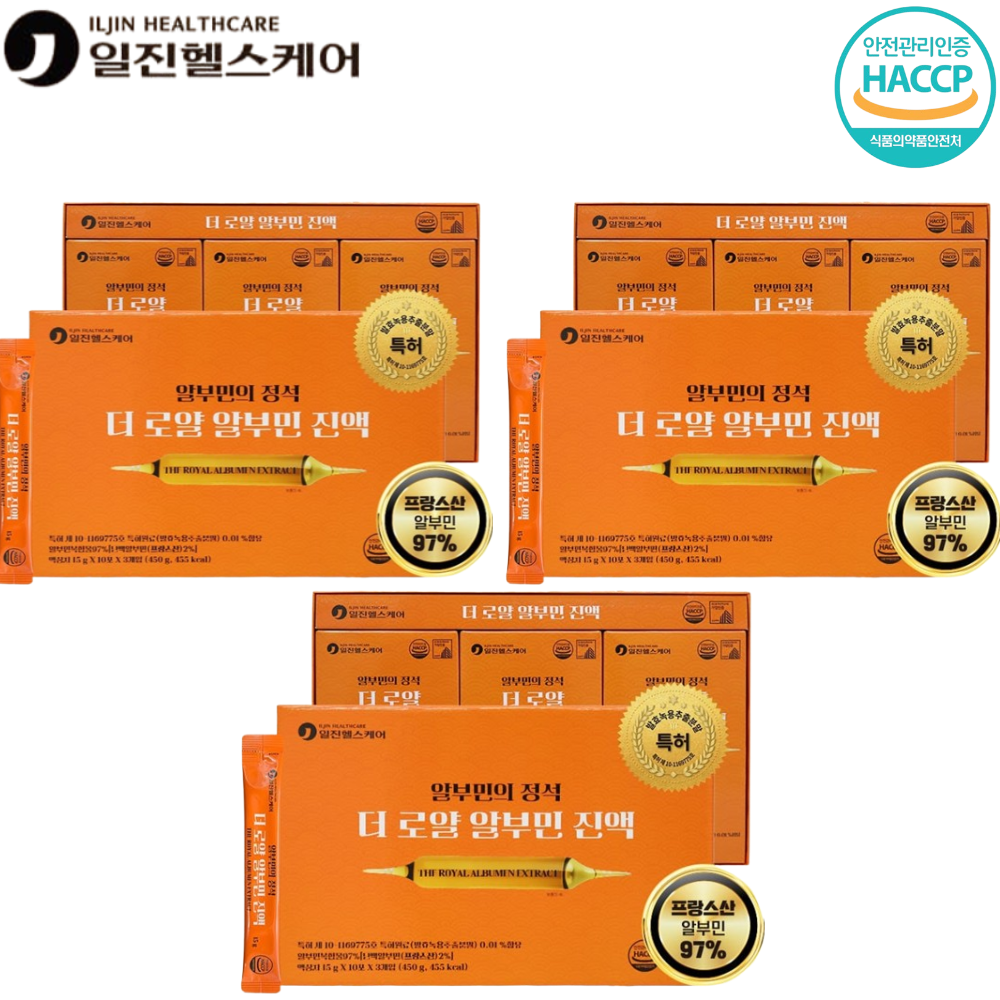 일진헬스케어 프리미엄 액상 알부민 진액 스틱 15g 30포 3박스 발효 녹용 실크펩타이드 - 상품 이미지