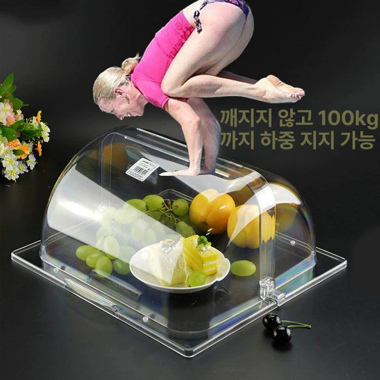 아크릴 빵 트레이 먼지커버 쟁반 케이크 카페 투명 단일 밀폐 뚜껑 53x33x14cm - 상세 이미지 4