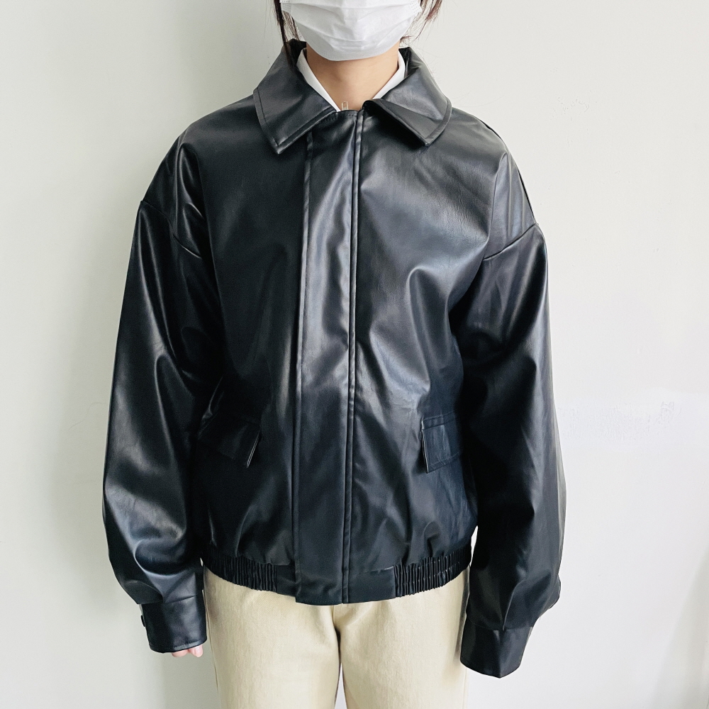 여성 오버핏 레더자켓 레더블루종 브라운 블랙 가죽자켓 - 상세 이미지 5