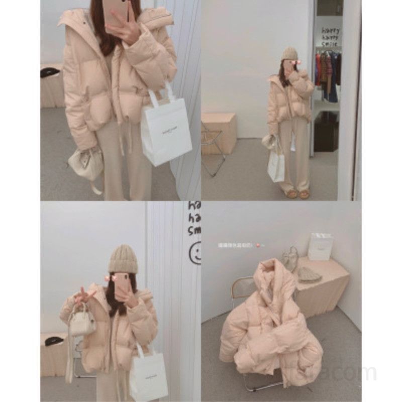 여성 경량 후드 다운 자켓 가벼운 숏패딩 핑크색 봄 가을용 학생용 캐주얼 스타일 데일리 패션 - 상세 이미지 3