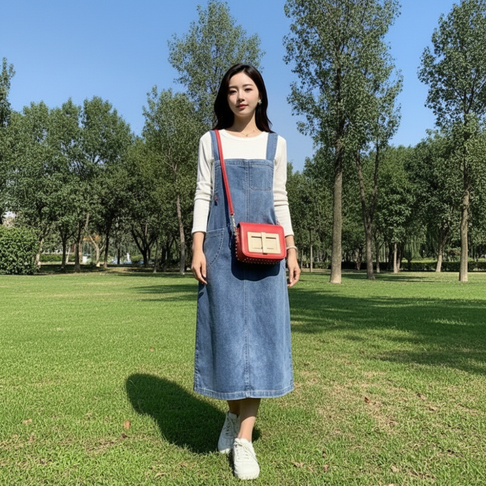 캐주얼 데일리 루즈핏 데님 청멜빵 원피스 2COLOR