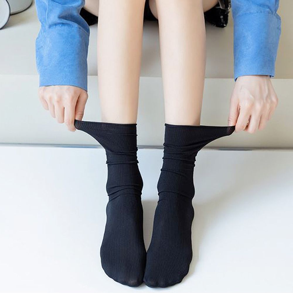 심플 데일리 골지 돌돌이 양말 시원한 스타킹 삭스 블랙 - 메인 이미지