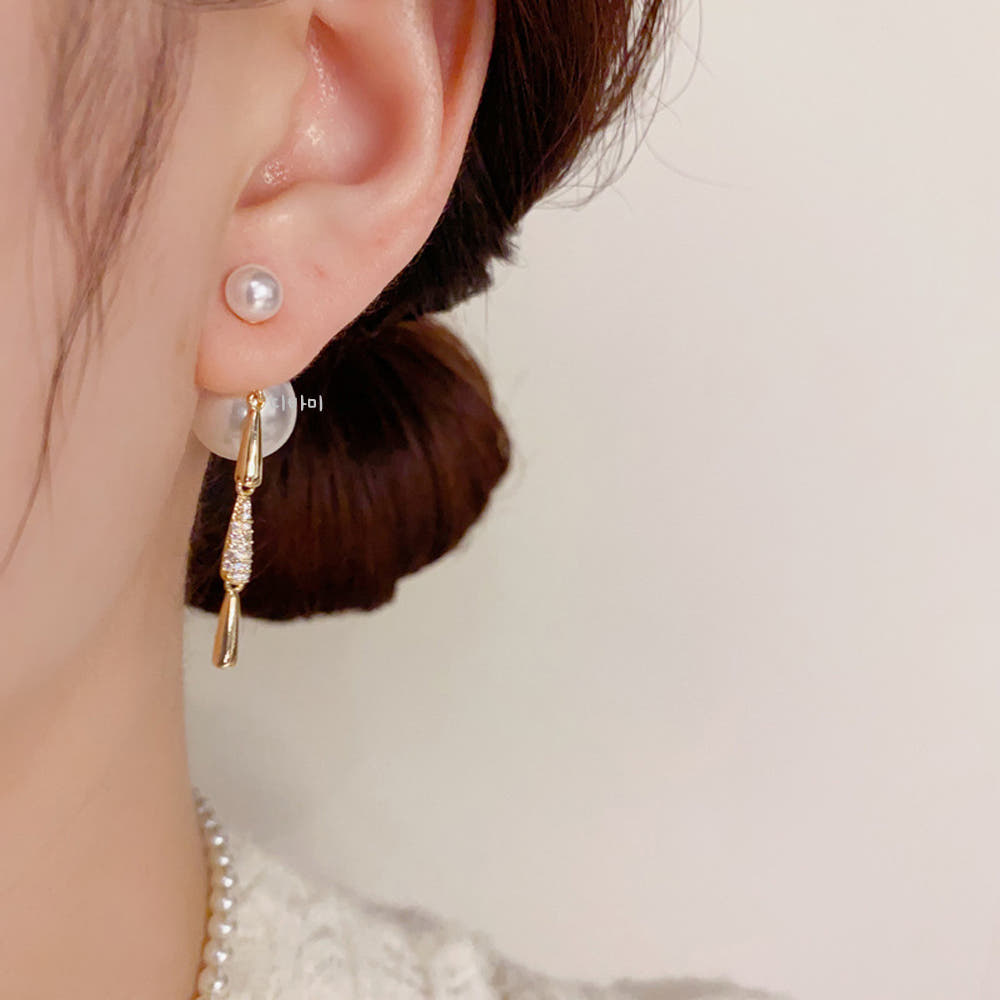 S925 더블 왕진주 투웨이귀걸이 큐빅 물방울 14K 이어링 - 상세 이미지 5